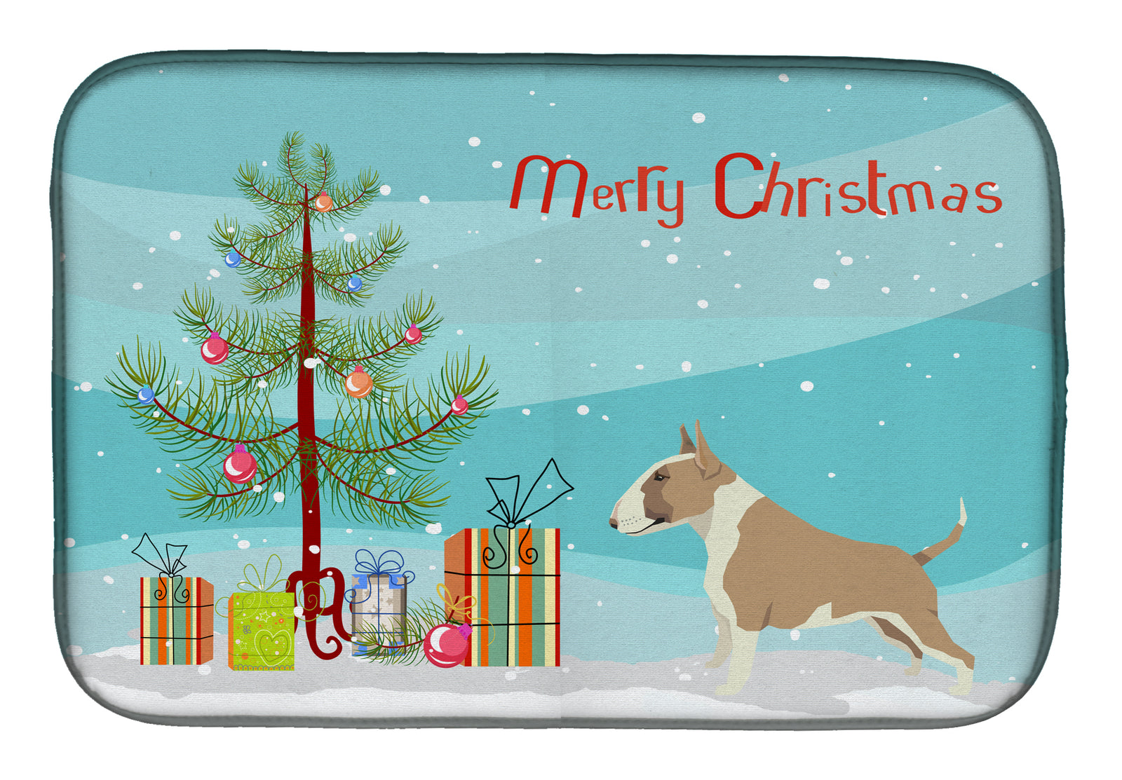 Fawn and White Bull Terrier Christmas Tree Dish Drying Mat CK3528DDM  the-store.com.
