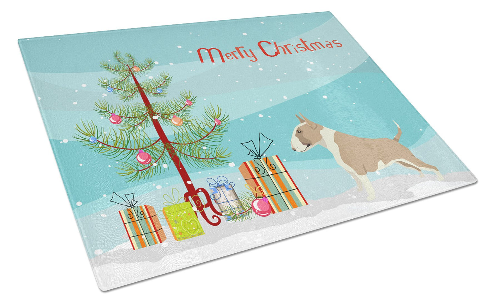 Fawn and White Bull Terrier Christmas Tree Glass Cutting Board Large CK3528LCB by Caroline's Treasures