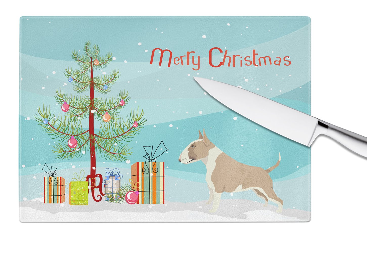 Fawn and White Bull Terrier Christmas Tree Glass Cutting Board Large CK3528LCB by Caroline's Treasures