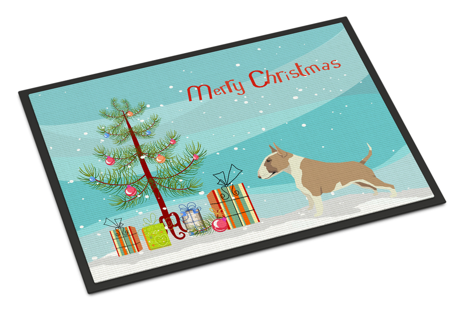 Fawn and White Bull Terrier Christmas Tree Indoor or Outdoor Mat 18x27 CK3528MAT - the-store.com
