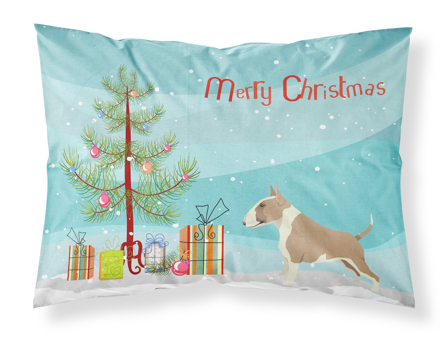 Fawn and White Bull Terrier Christmas Tree Fabric Standard Pillowcase CK3528PILLOWCASE by Caroline's Treasures