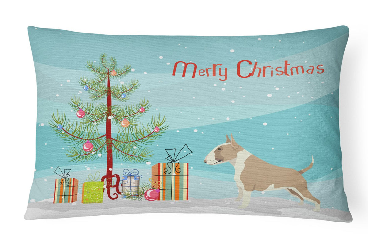 Fawn and White Bull Terrier Christmas Tree Canvas Fabric Decorative Pillow CK3528PW1216 by Caroline&#39;s Treasures