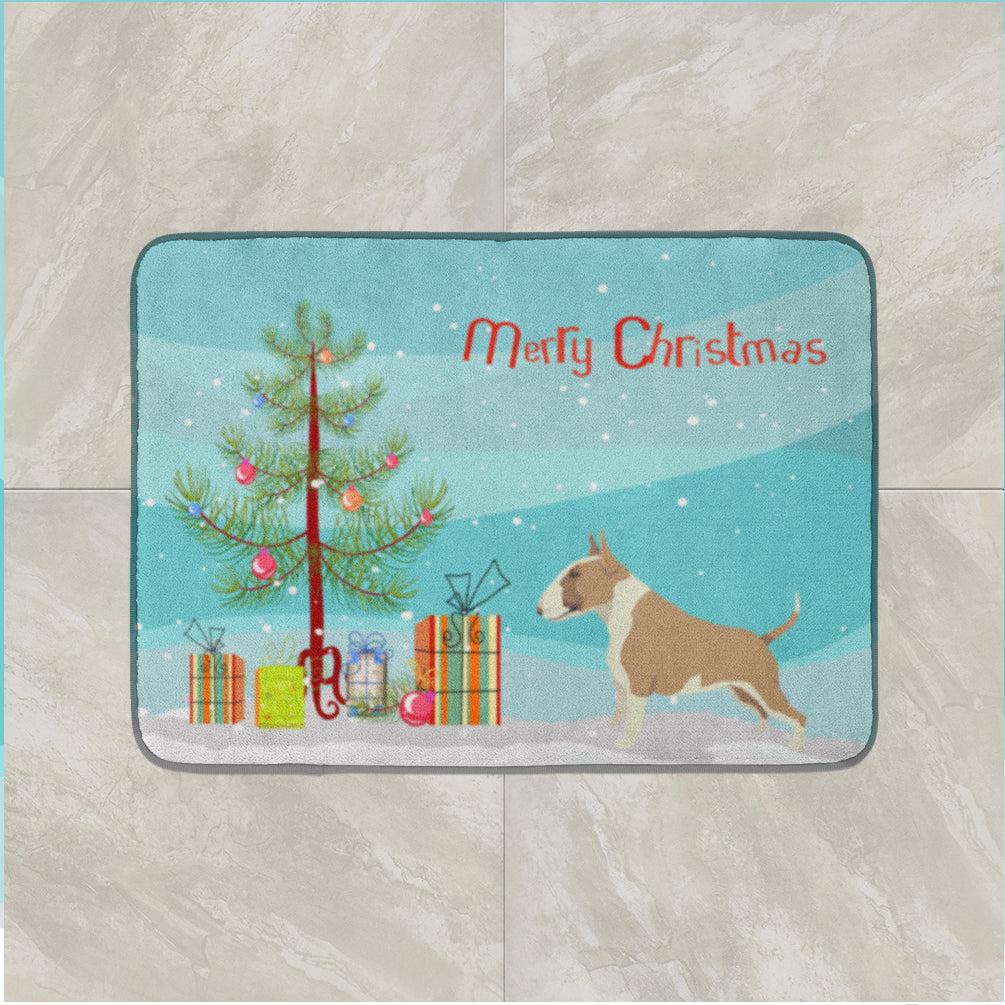 Fawn and White Bull Terrier Christmas Tree Machine Washable Memory Foam Mat CK3528RUG - the-store.com