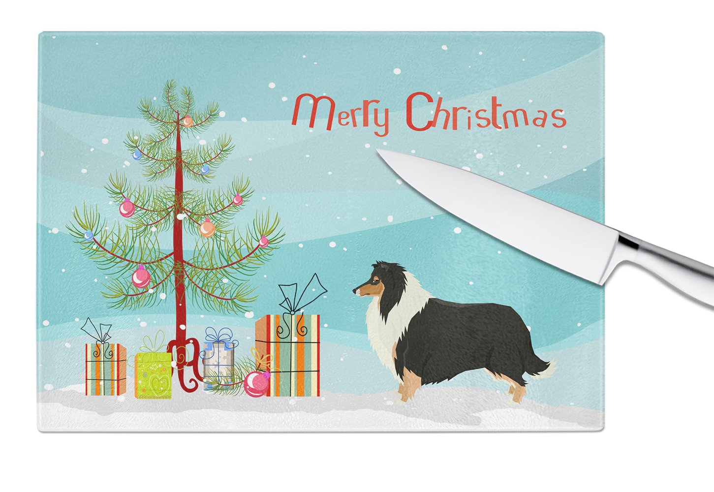 Collie Christmas Tree Glass Cutting Board Large CK3532LCB by Caroline's Treasures