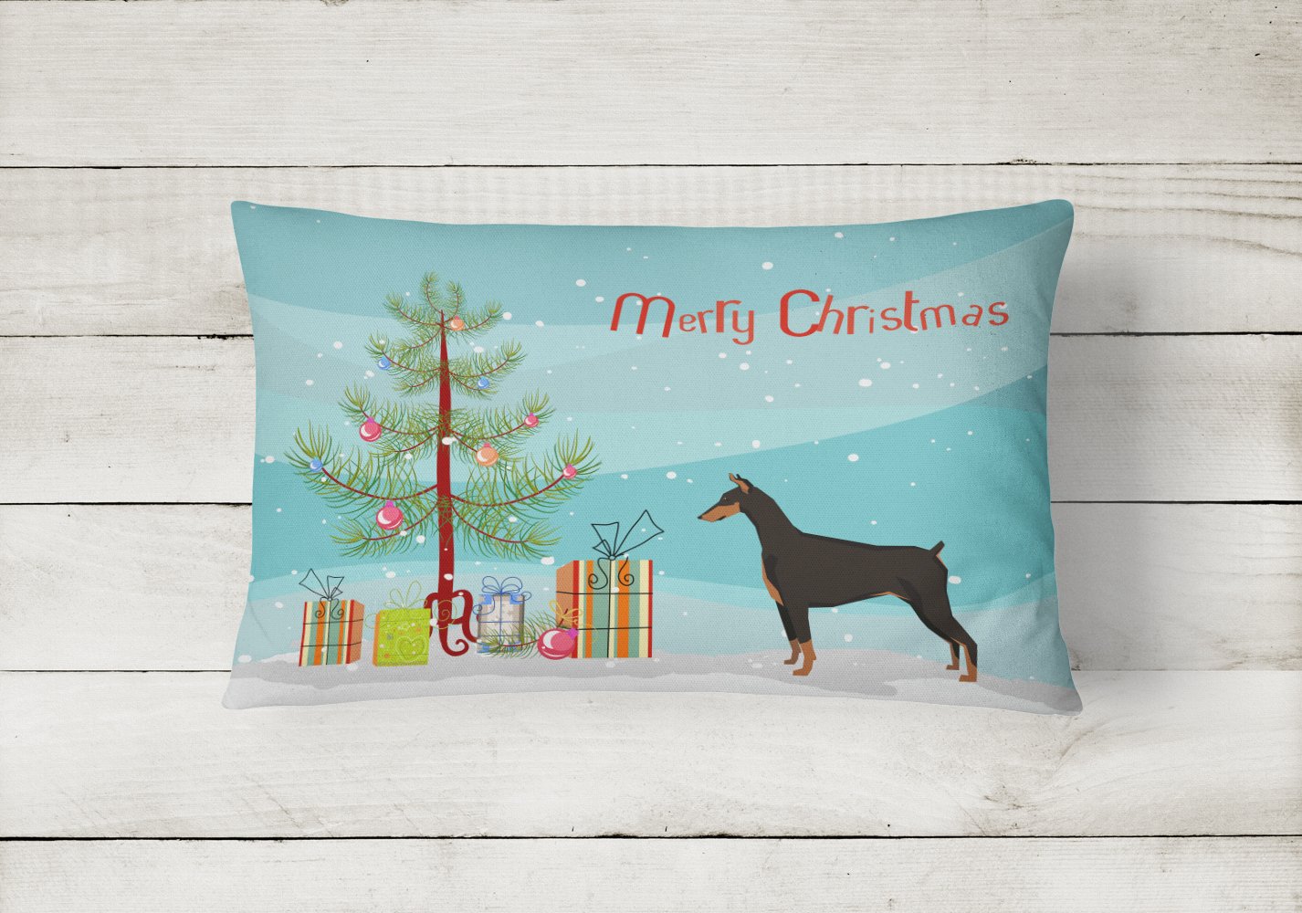 Caroline's Treasures Doberman Pinscher Christmas Tree Canvas Fabric Decorative Pillow CK3535PW1216