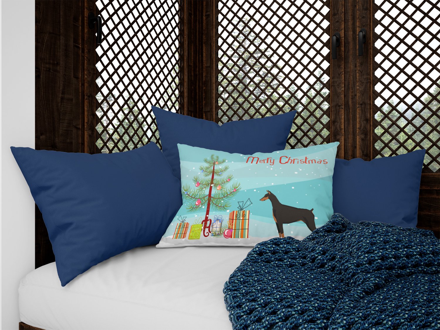 Doberman Pinscher Christmas Tree Canvas Fabric Decorative Pillow CK3535PW1216 by Caroline's Treasures