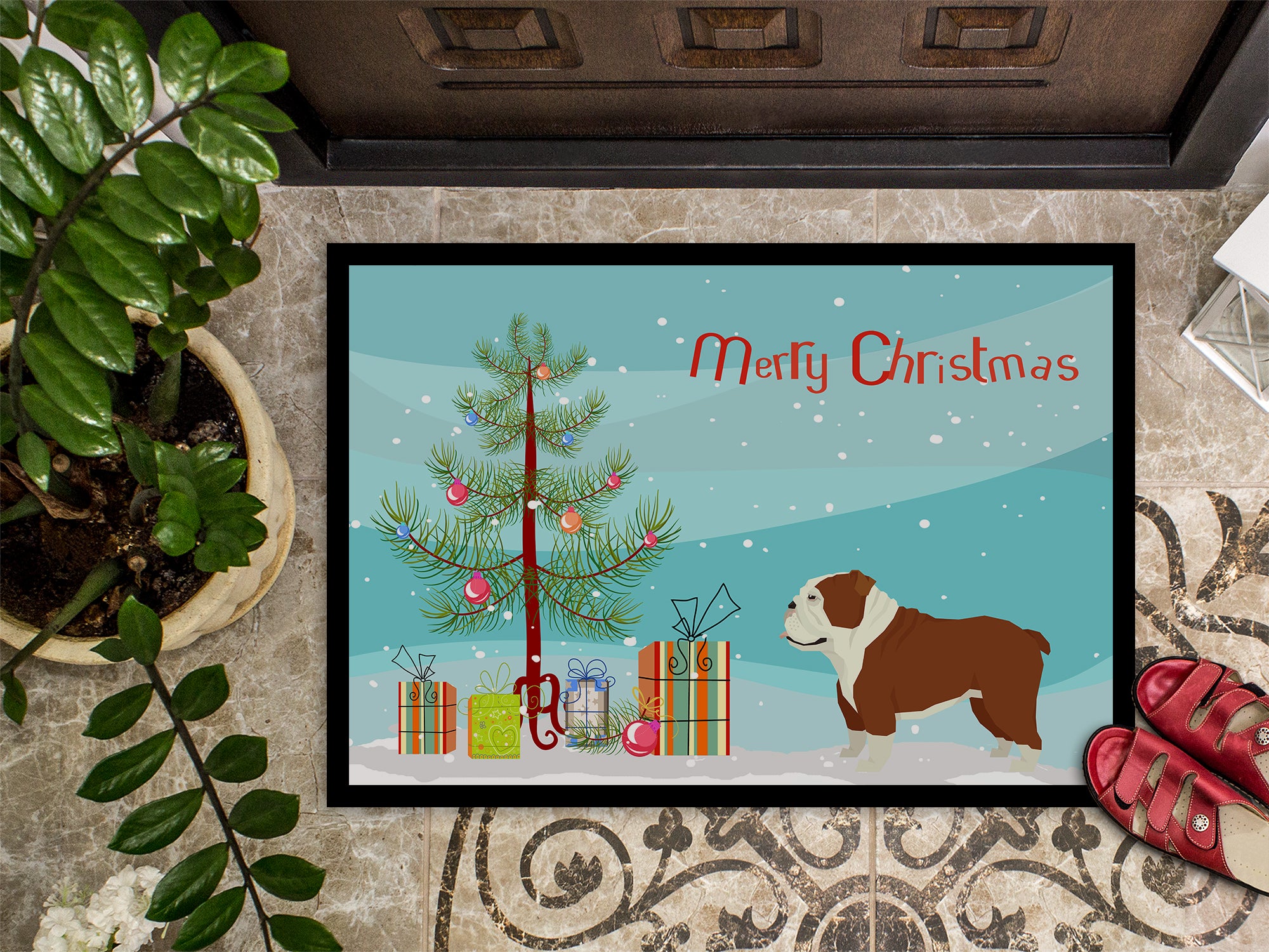 English Bulldog Christmas Tree Indoor or Outdoor Mat 18x27 CK3536MAT - the-store.com