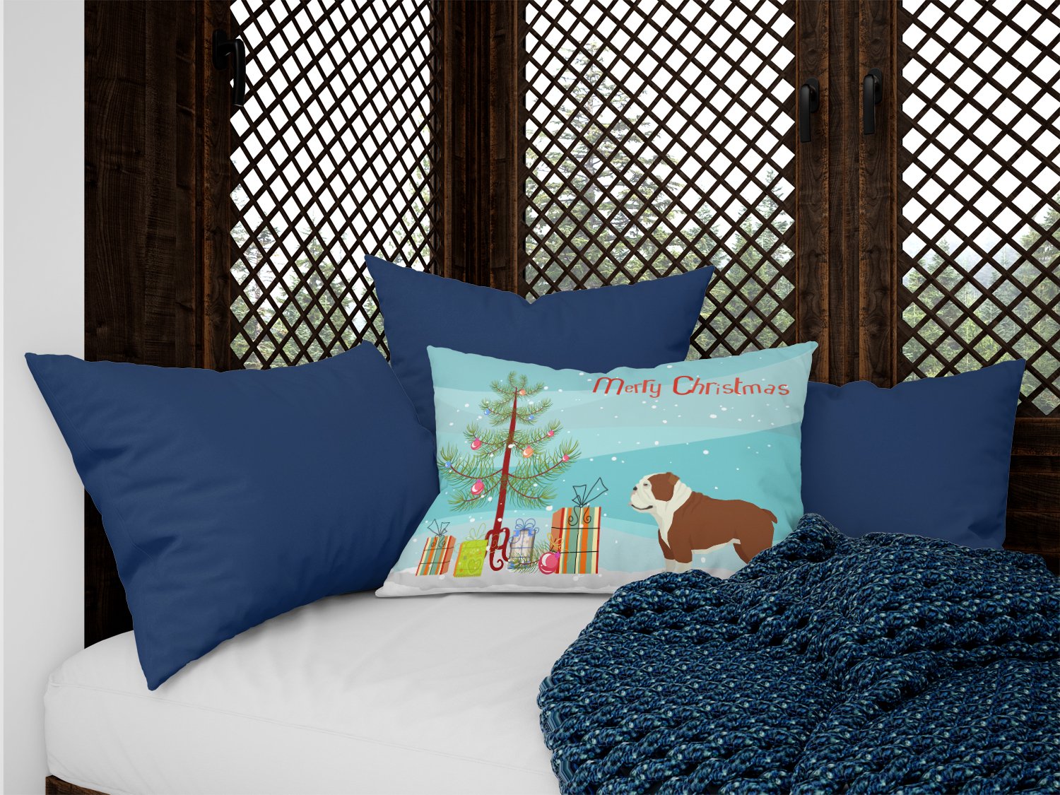 English Bulldog Christmas Tree Canvas Fabric Decorative Pillow CK3536PW1216 by Caroline's Treasures