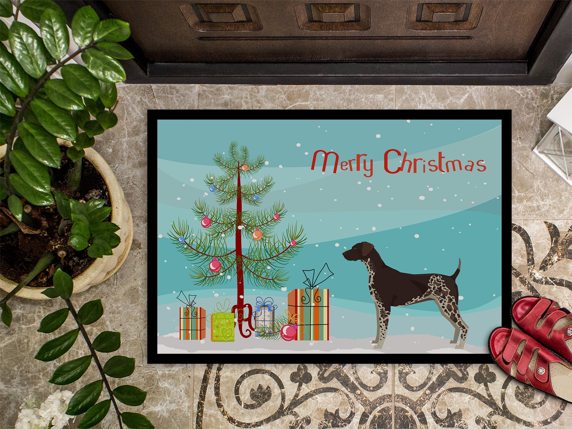 German Shorthaired Pointer Christmas Tree Indoor or Outdoor Mat 18x27 CK3541MAT - the-store.com