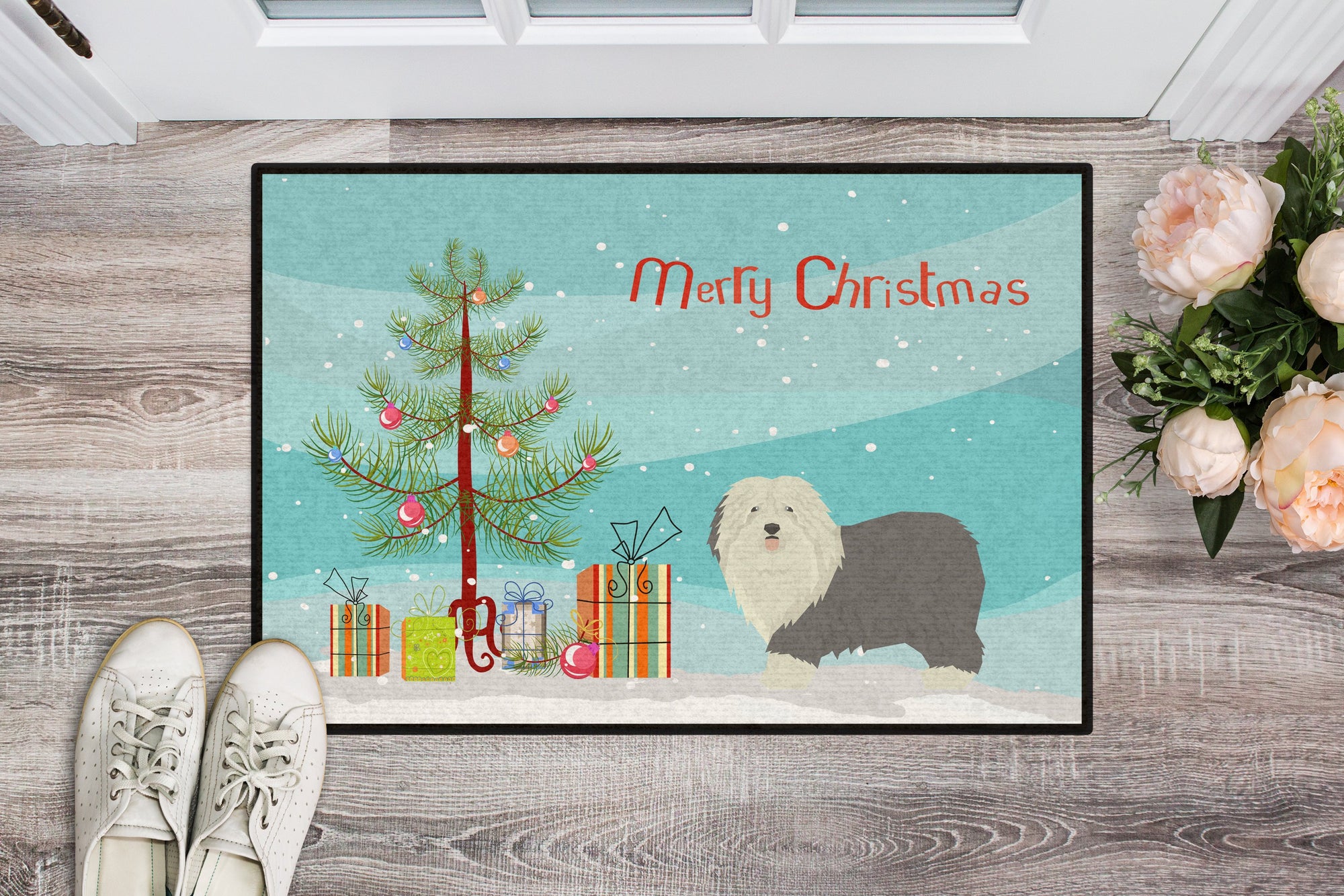Old English Sheepdog Christmas Tree Indoor or Outdoor Mat 24x36 CK3552JMAT by Caroline's Treasures