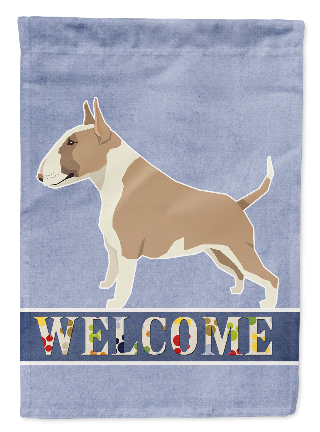 Fawn and White Bull Terrier Welcome Flag Canvas House Size CK3587CHF  the-store.com.