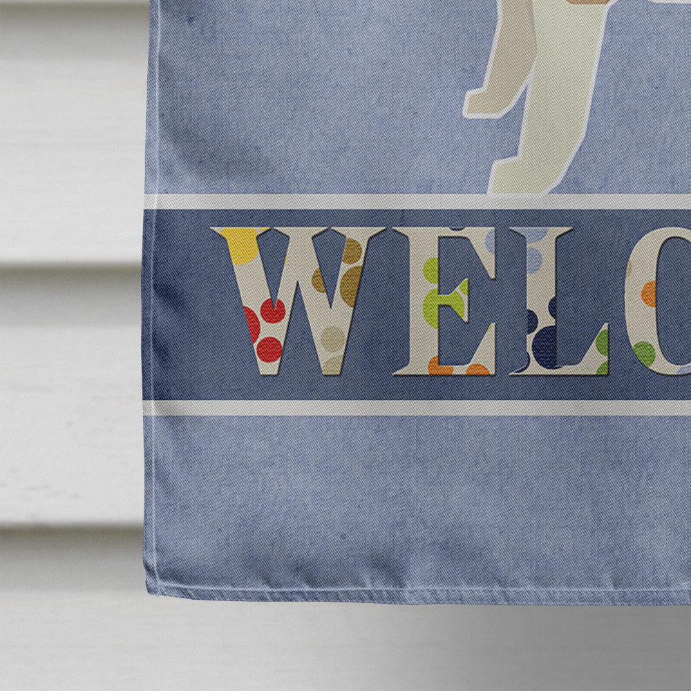 Fawn and White Bull Terrier Welcome Flag Canvas House Size CK3587CHF  the-store.com.
