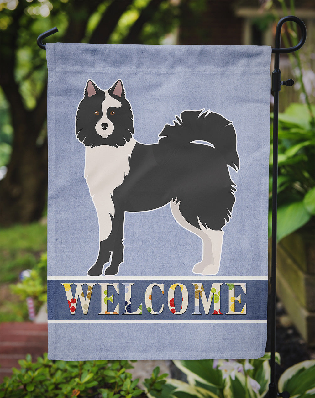 Black and White Elo dog Welcome Flag Garden Size CK3644GF  the-store.com.
