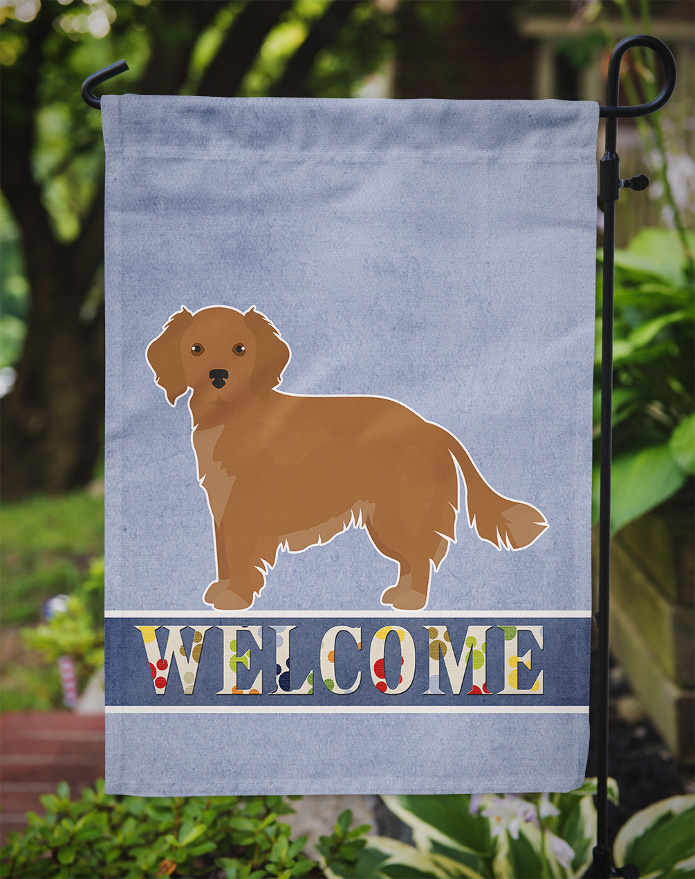 Small Greek Domestic Dog Kokoni Welcome Flag Garden Size CK3678GF