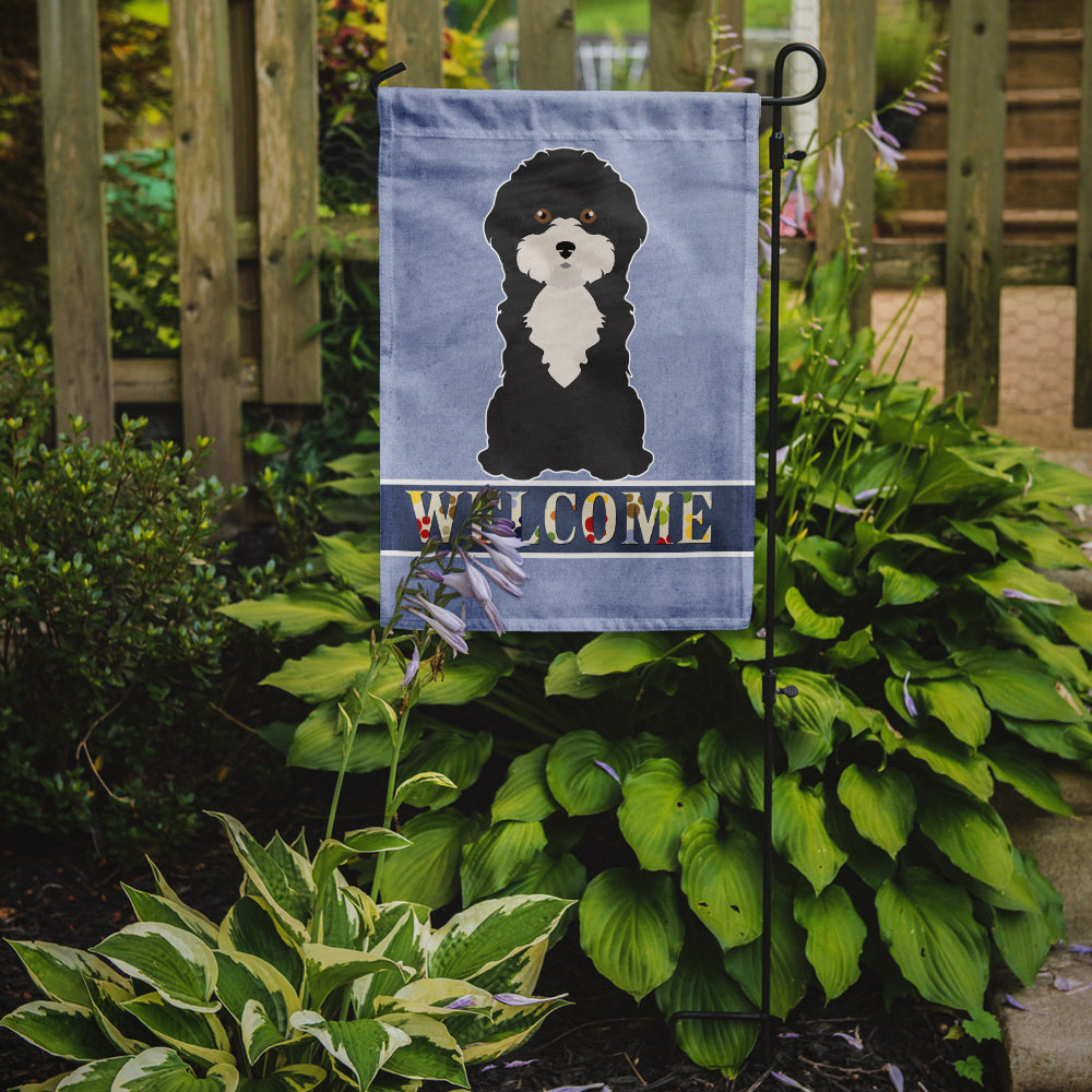 Black and White Cyprus Poodle Welcome Flag Garden Size CK3689GF  the-store.com.