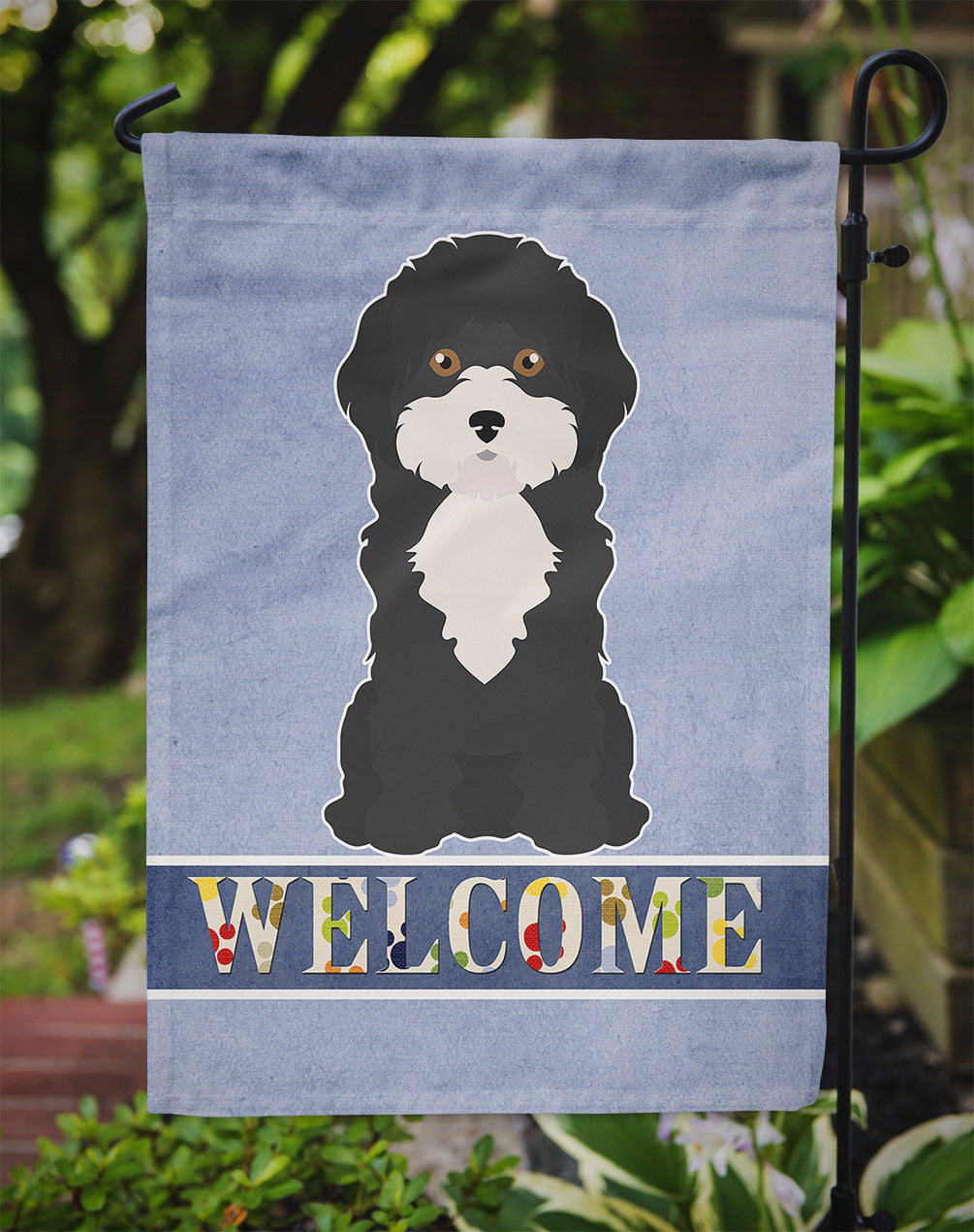 Black and White Cyprus Poodle Welcome Flag Garden Size CK3689GF  the-store.com.