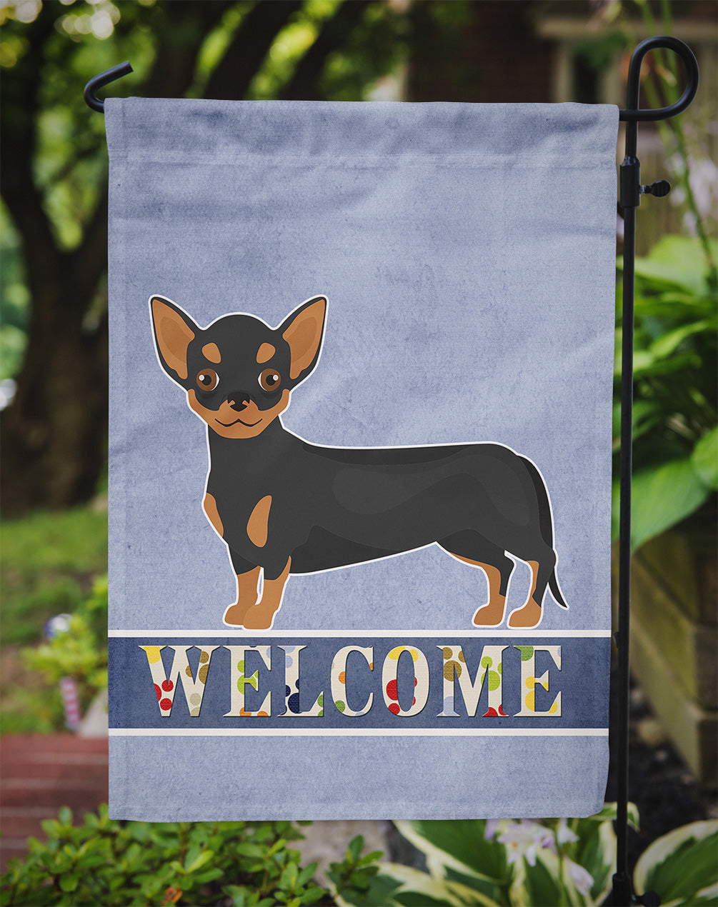 Black and Tan Chiweenie Welcome Flag Garden Size CK3722GF  the-store.com.