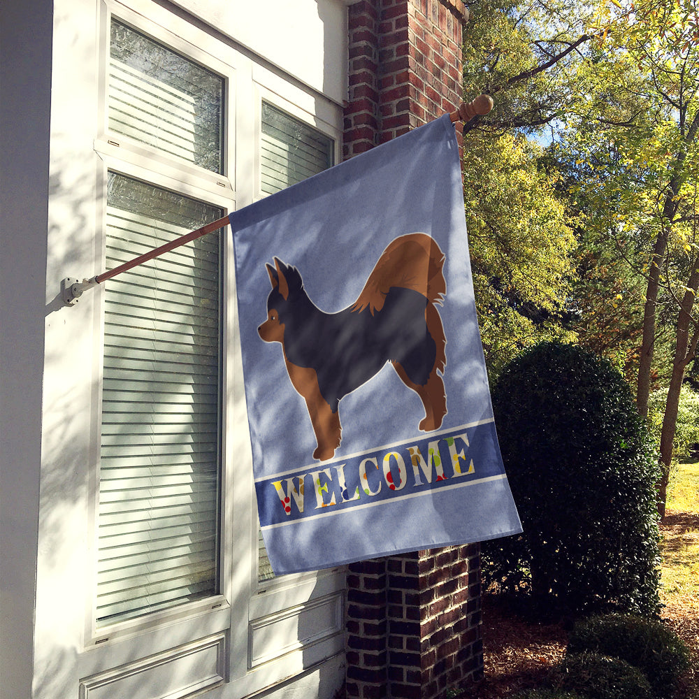 Black and Tan Pomchi Welcome Flag Canvas House Size CK3765CHF  the-store.com.