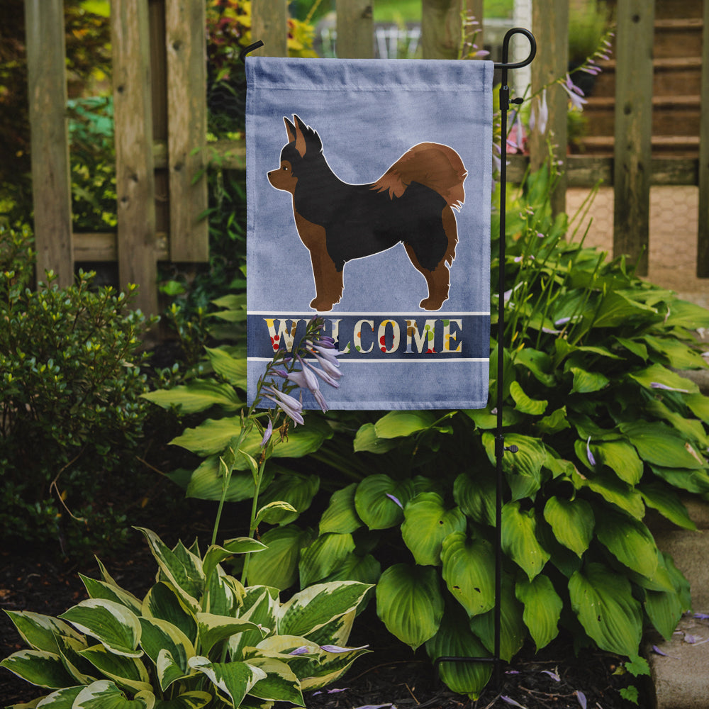 Black and Tan Pomchi Welcome Flag Garden Size CK3765GF  the-store.com.