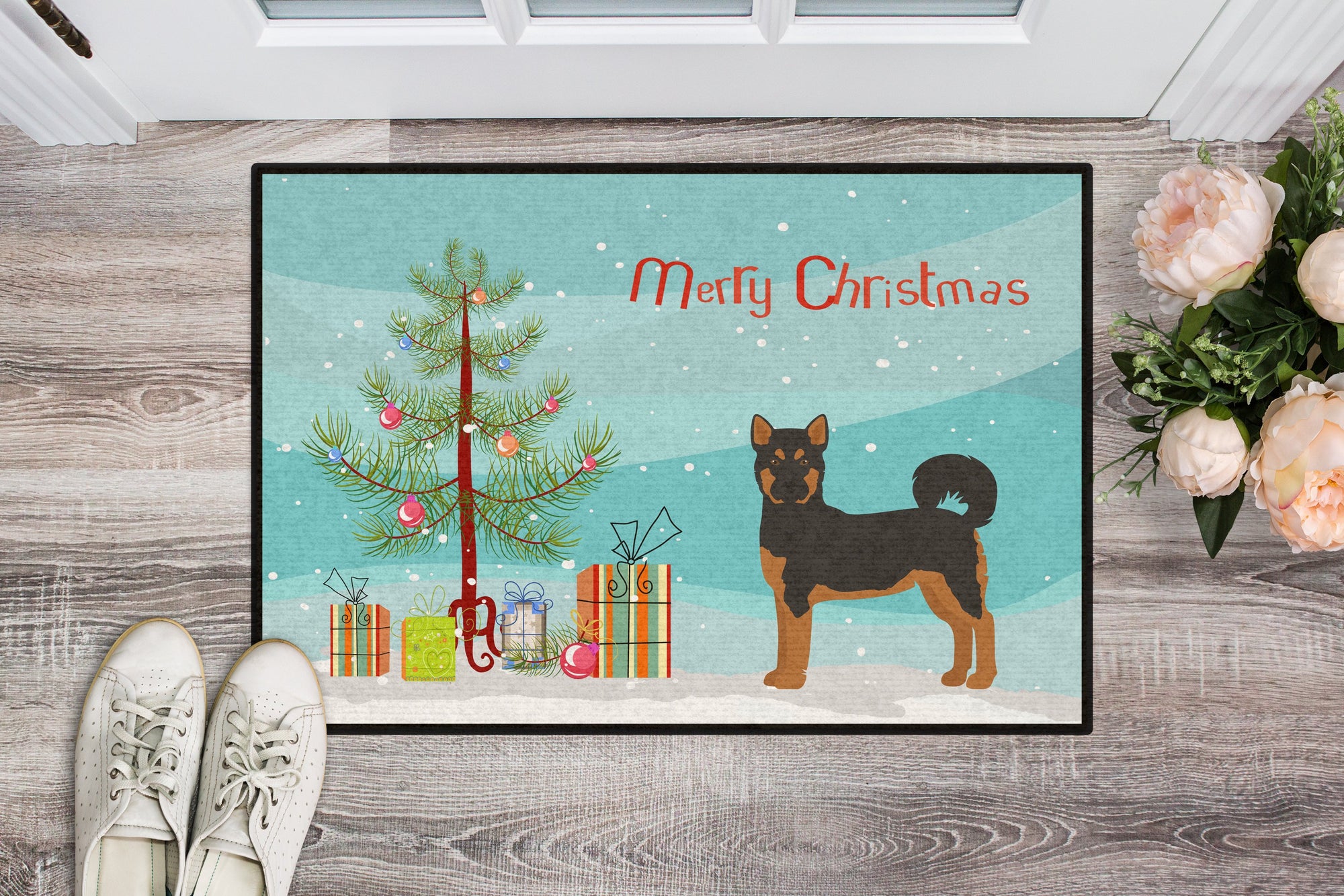 Akita Shepherd Black and Tan Christmas Tree Indoor or Outdoor Mat 24x36 CK3798JMAT by Caroline's Treasures