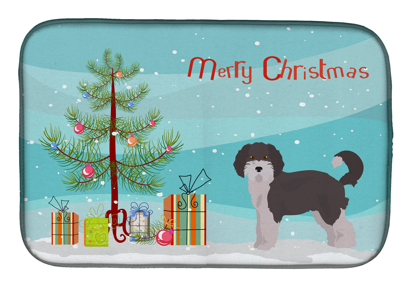 Aussiedoodle #1 Christmas Tree Dish Drying Mat CK3800DDM  the-store.com.