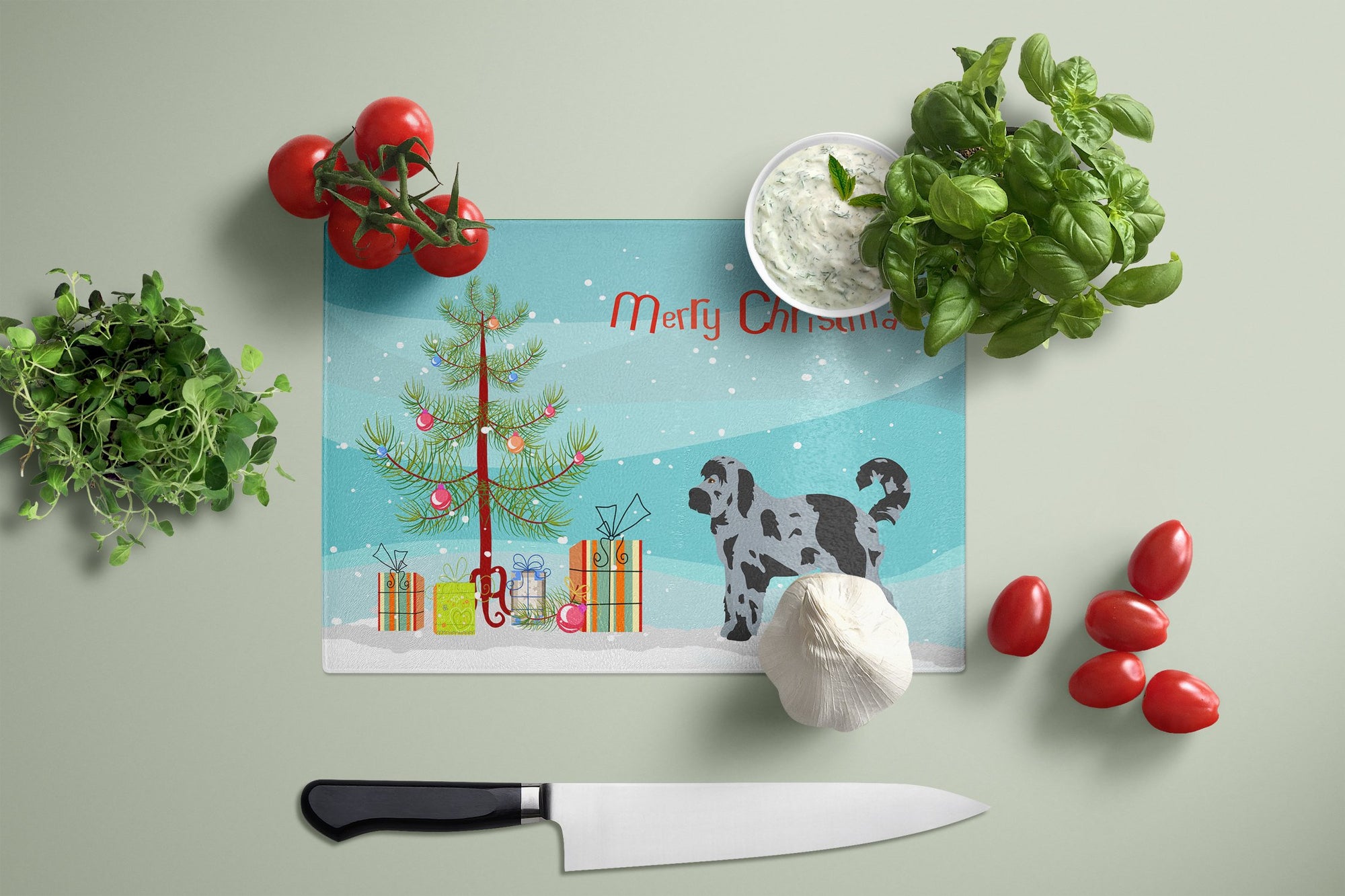 Aussiedoodle #2 Christmas Tree Glass Cutting Board Large CK3801LCB by Caroline's Treasures