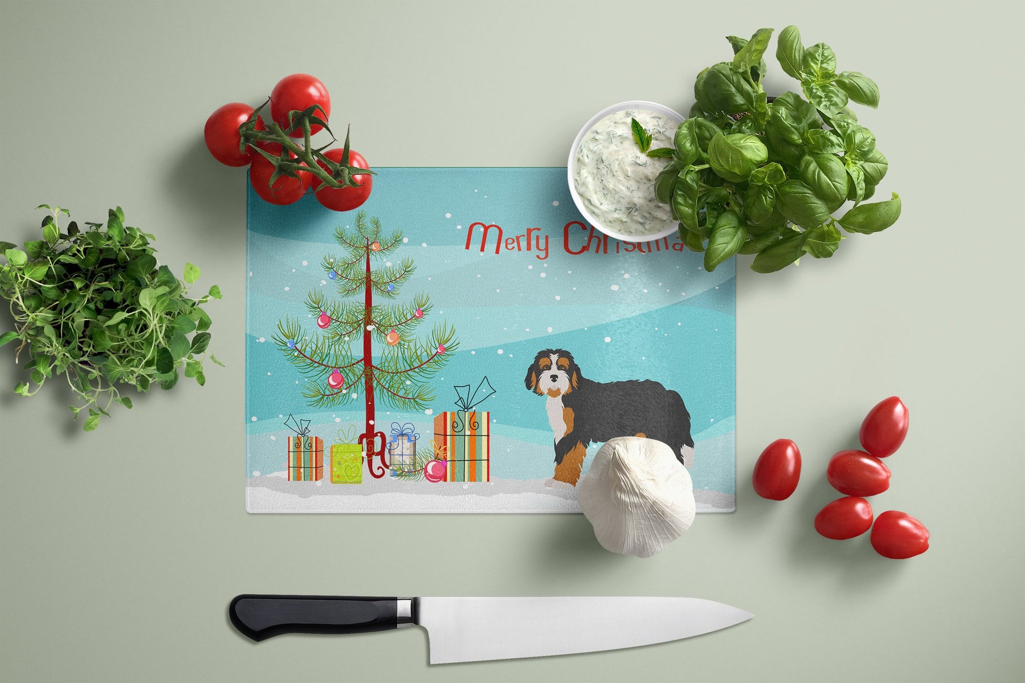 Bernedoodle Christmas Tree Glass Cutting Board Large CK3804LCB by Caroline's Treasures
