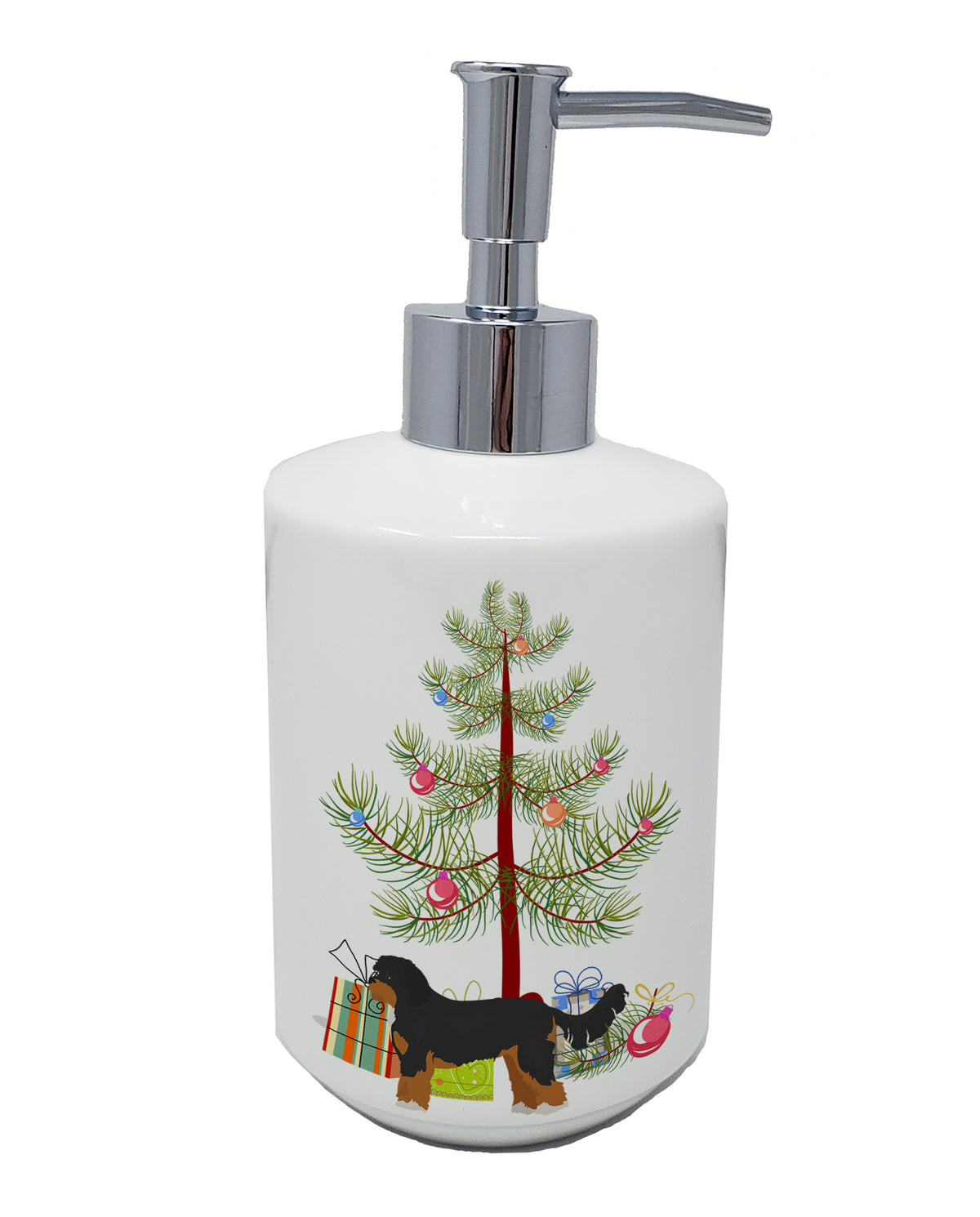 Buy this Black and Tan Cavapoo Christmas Tree Ceramic Soap Dispenser