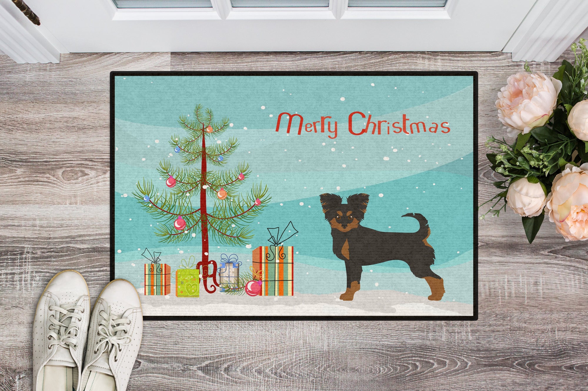 Black and Tan Chion Christmas Tree Indoor or Outdoor Mat 24x36 CK3813JMAT by Caroline's Treasures