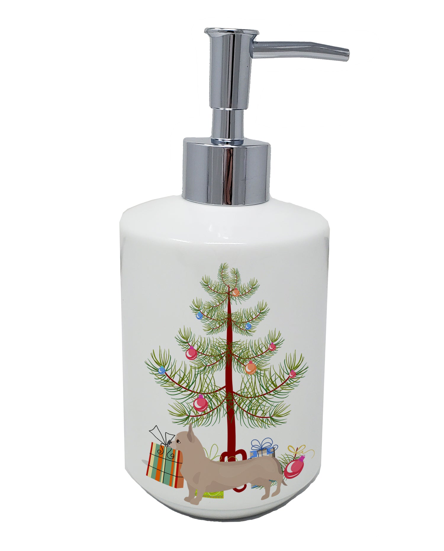 Buy this Tan Chiweenie Christmas Tree Ceramic Soap Dispenser