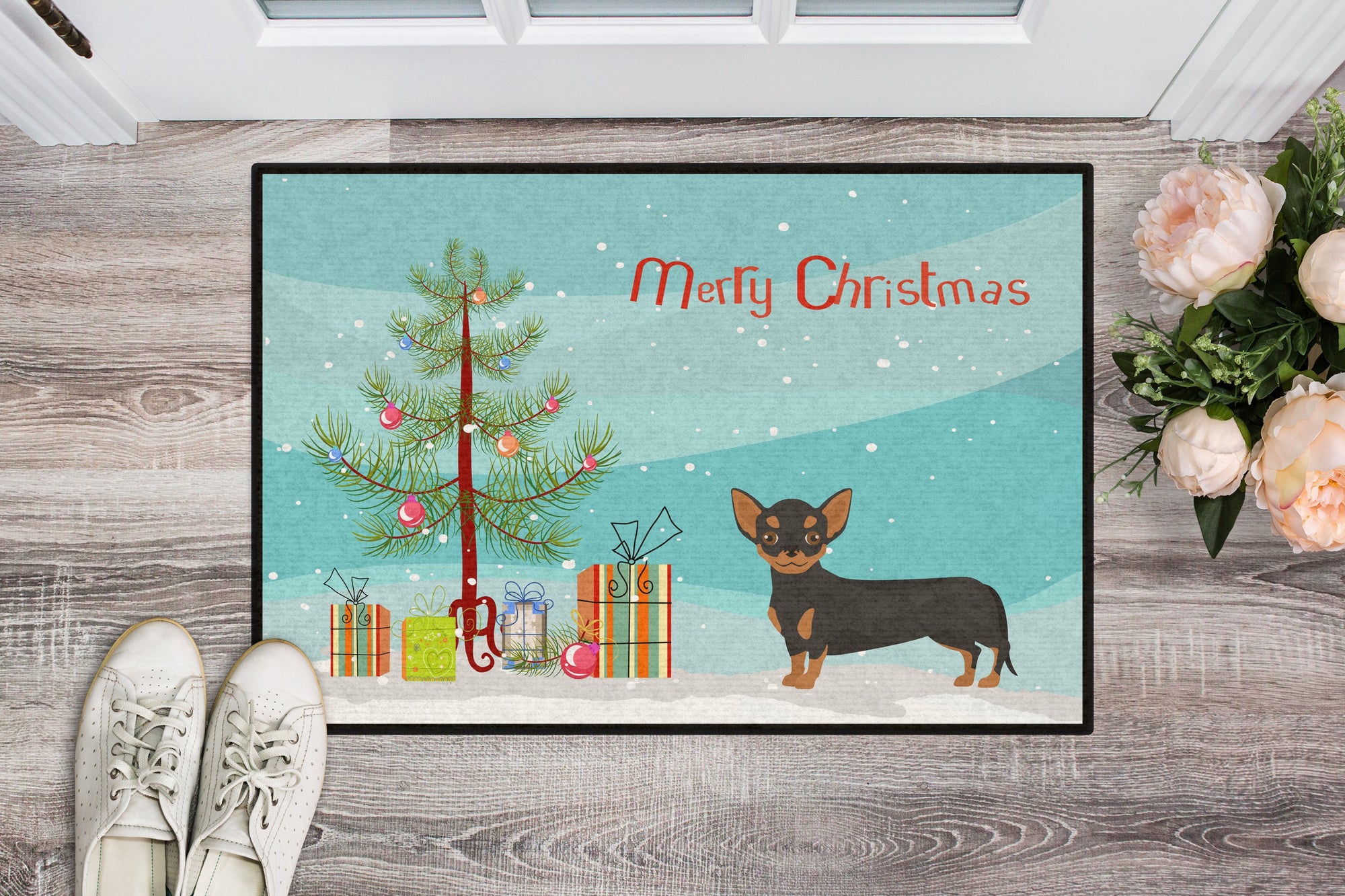 Black and Tan Chiweenie Christmas Tree Indoor or Outdoor Mat 24x36 CK3816JMAT by Caroline's Treasures