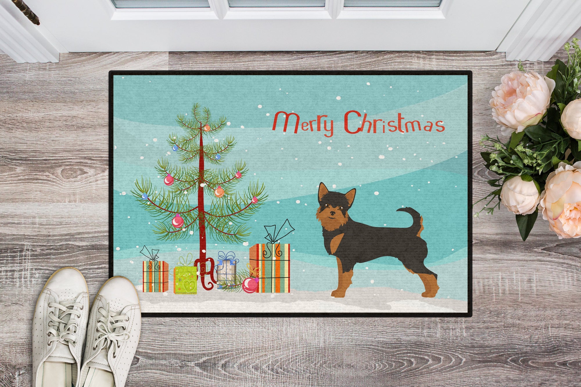 Black and Tan Chorkie Christmas Tree Indoor or Outdoor Mat 24x36 CK3817JMAT by Caroline's Treasures