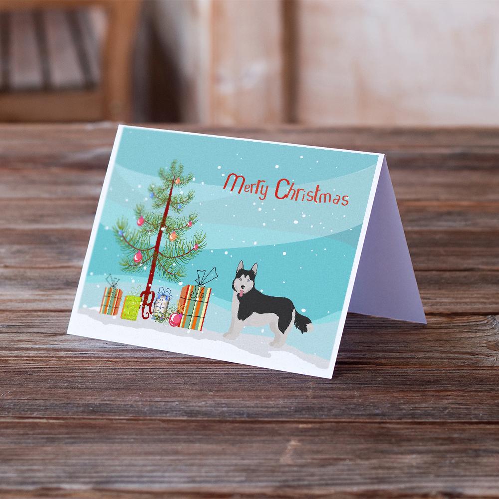 Corgi Husky Mix #2 Christmas Tree Greeting Cards and Envelopes Pack of 8 - the-store.com