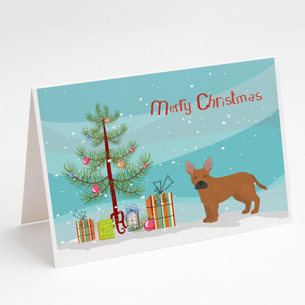 Buy this Tan French Bulldog Pit Bull Mix Christmas Tree Greeting Cards and Envelopes Pack of 8