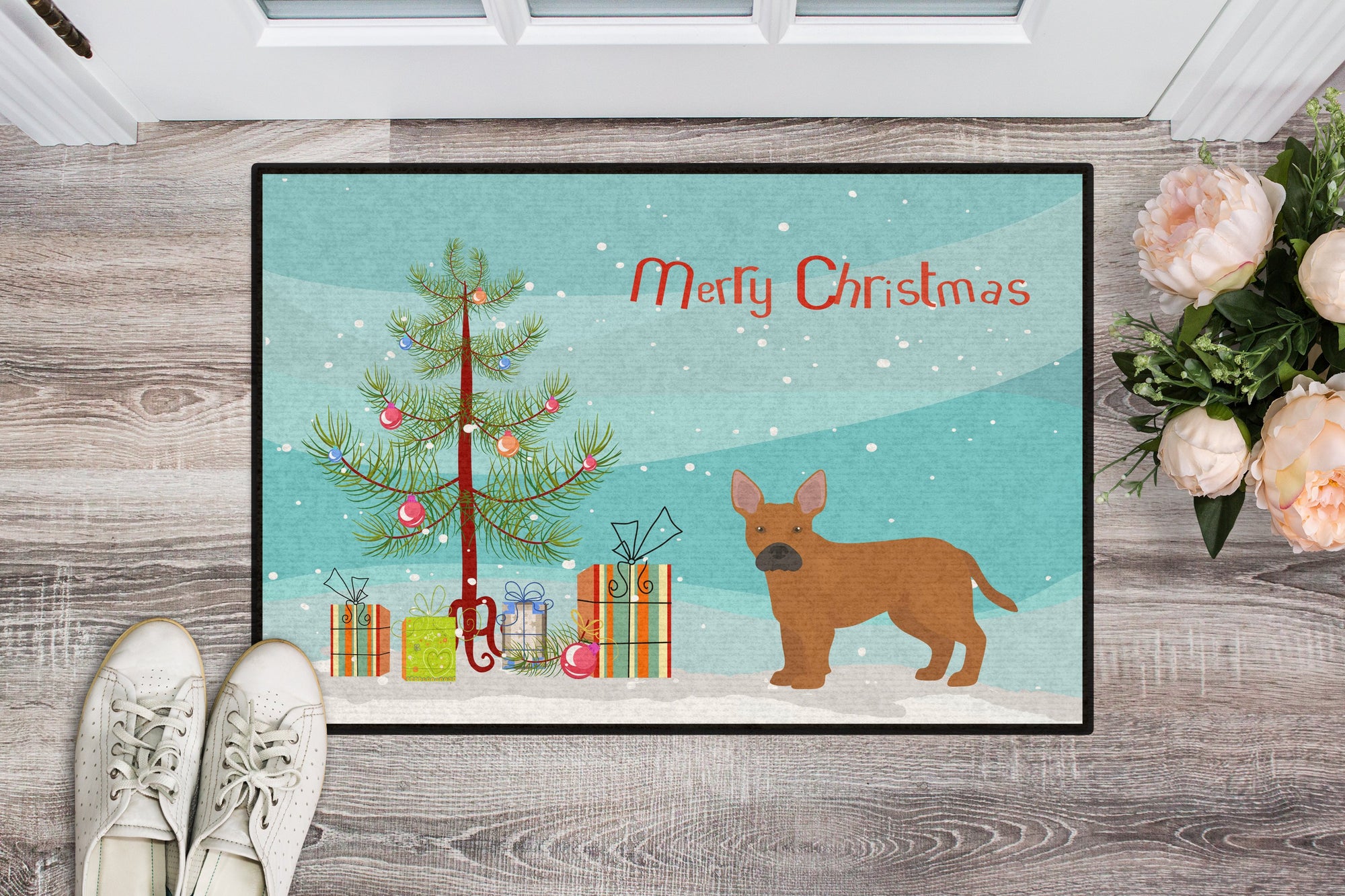 Tan French Bulldog Pit Bull Mix Christmas Tree Indoor or Outdoor Mat 24x36 CK3828JMAT by Caroline's Treasures