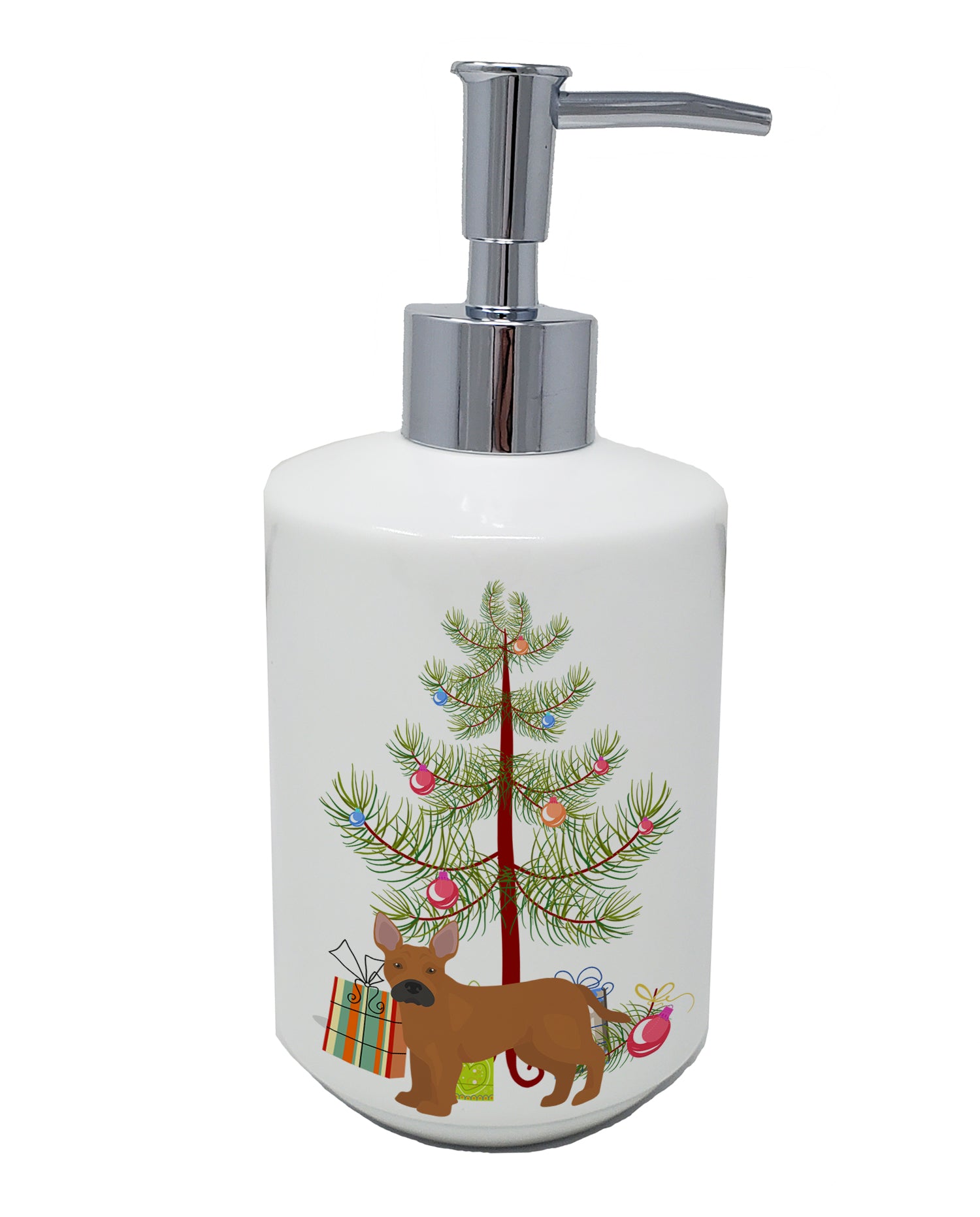 Buy this Tan French Bulldog Pit Bull Mix Christmas Tree Ceramic Soap Dispenser