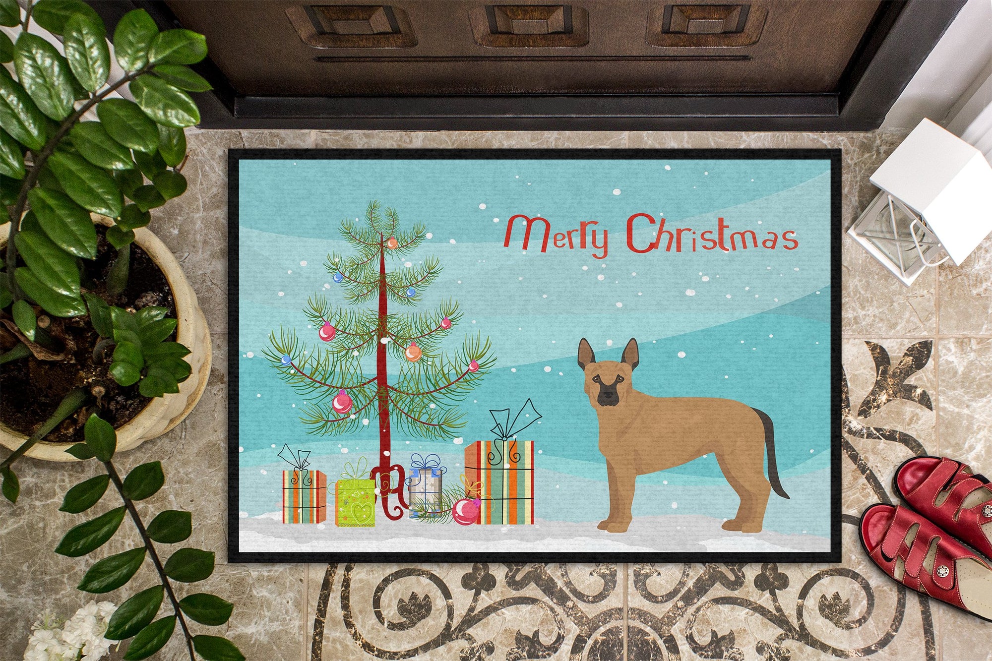Tan German Shepherd Mastiff Mix Christmas Tree Indoor or Outdoor Mat 24x36 CK3832JMAT by Caroline's Treasures