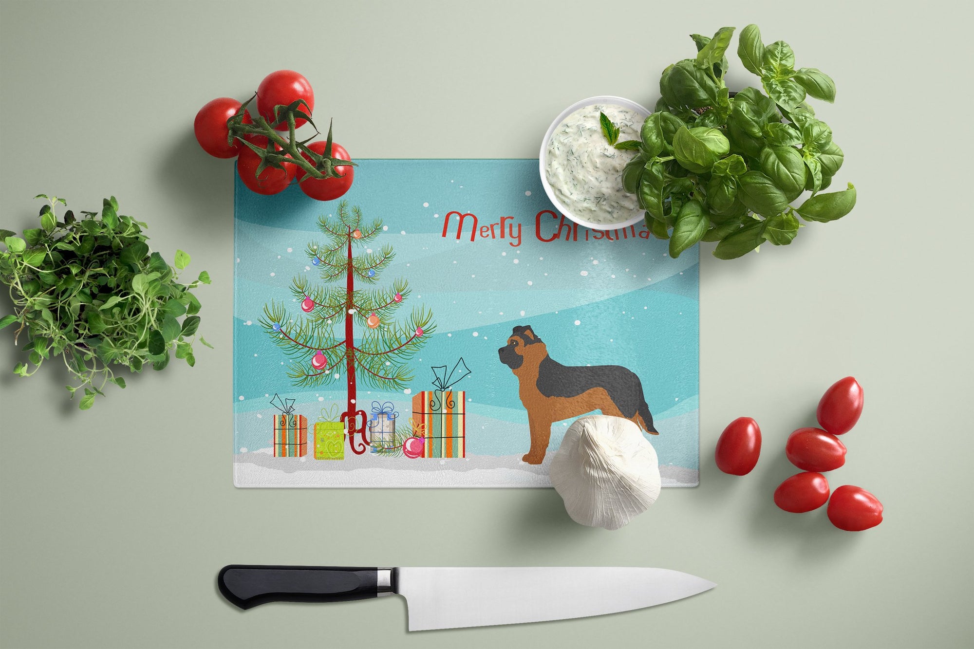 Black German Shepherd Mastiff Mix Christmas Tree Glass Cutting Board Large CK3833LCB by Caroline's Treasures