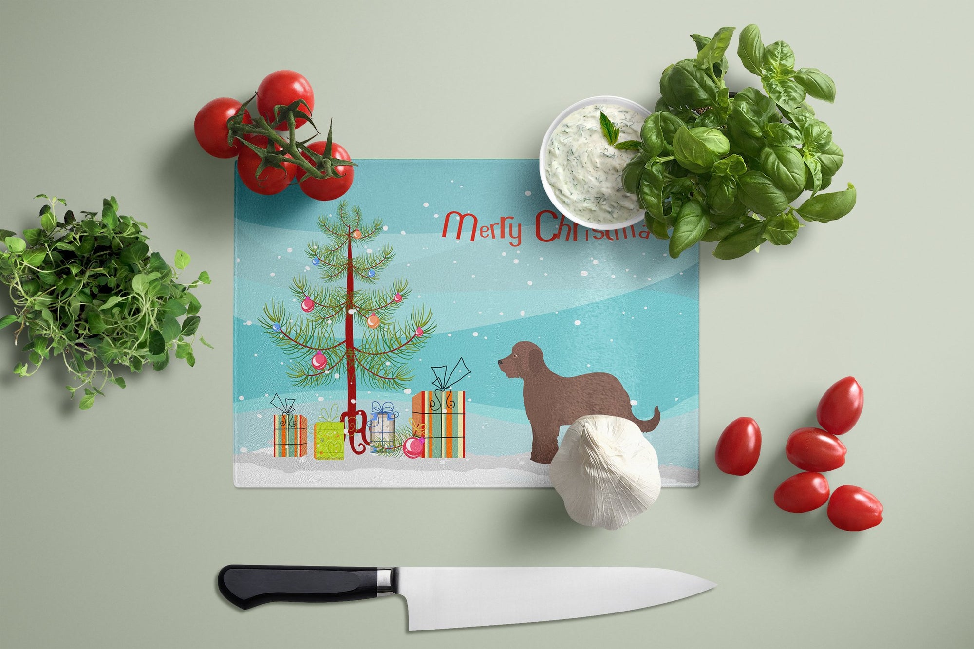 Brown Goldendoodle Christmas Tree Glass Cutting Board Large CK3838LCB by Caroline's Treasures