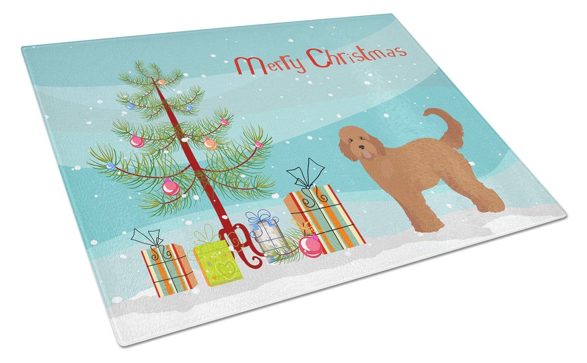 Tan Goldendoodle Christmas Tree Glass Cutting Board Large CK3839LCB by Caroline&#39;s Treasures