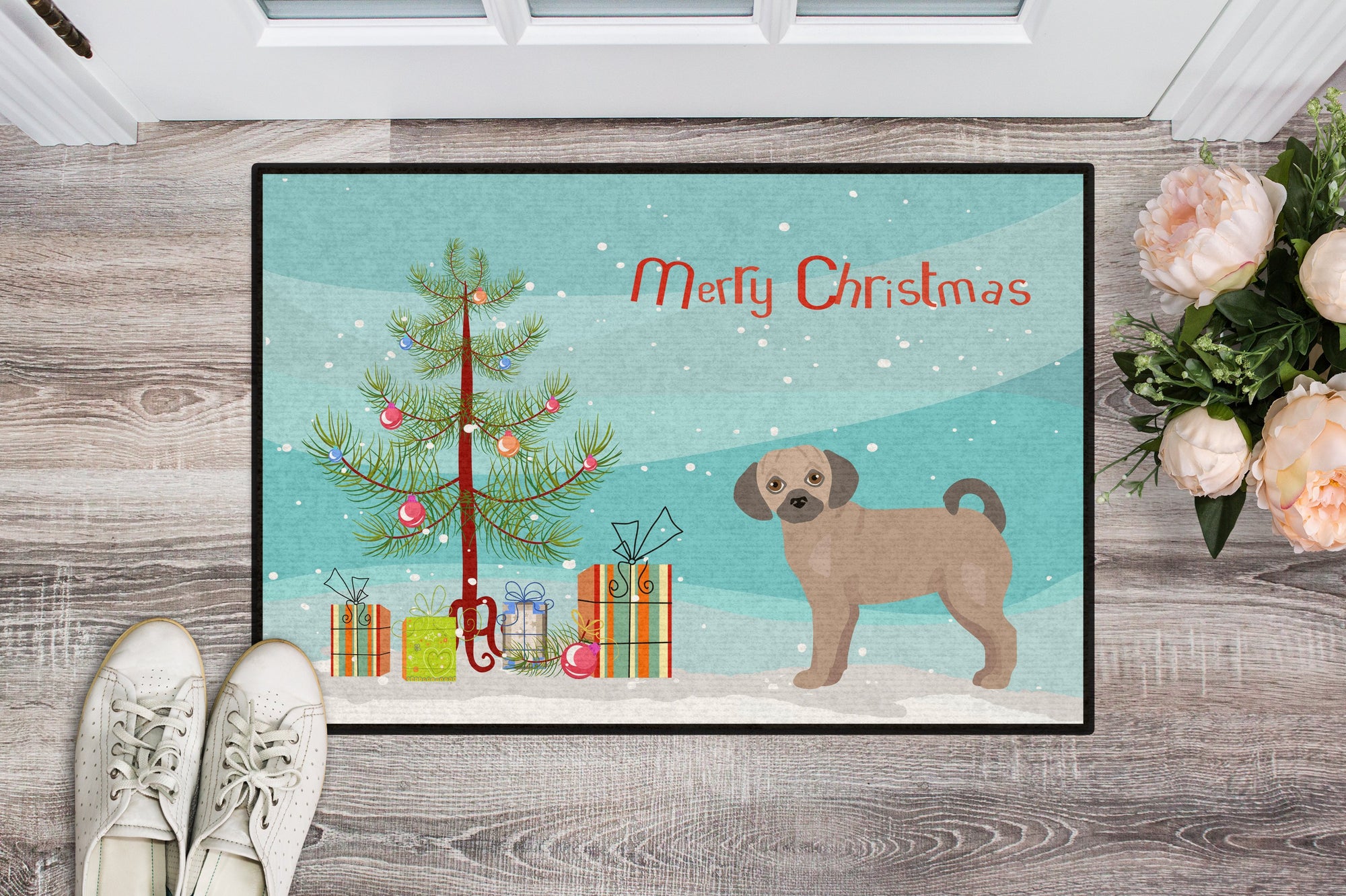 Fawn Puggle Christmas Tree Indoor or Outdoor Mat 24x36 CK3864JMAT by Caroline's Treasures