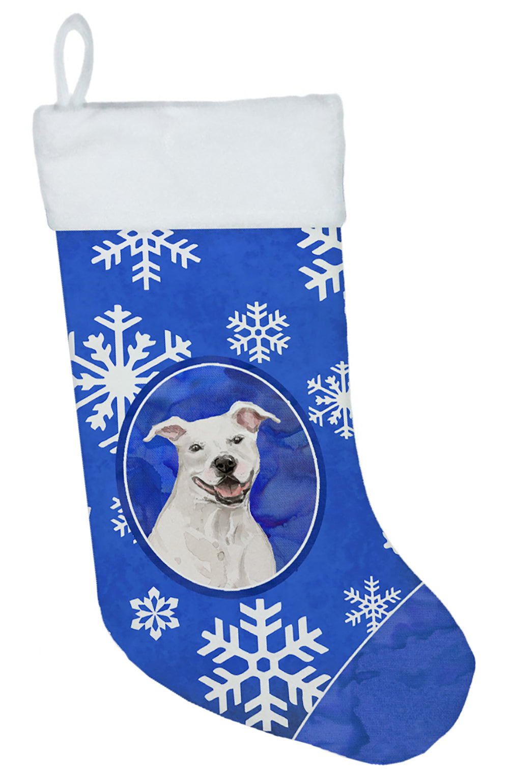 Winter Snowflakes White Staffordshire Bull Terrier Christmas Stocking CK3933CS