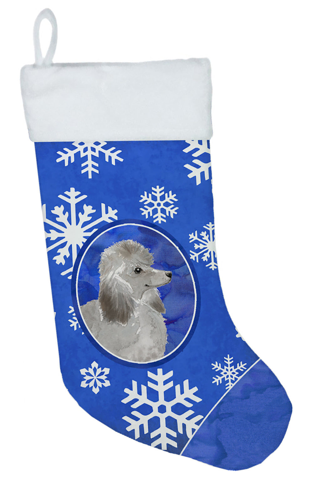 Winter Snowflakes Silver Poodle Christmas Stocking CK3957CS  the-store.com.