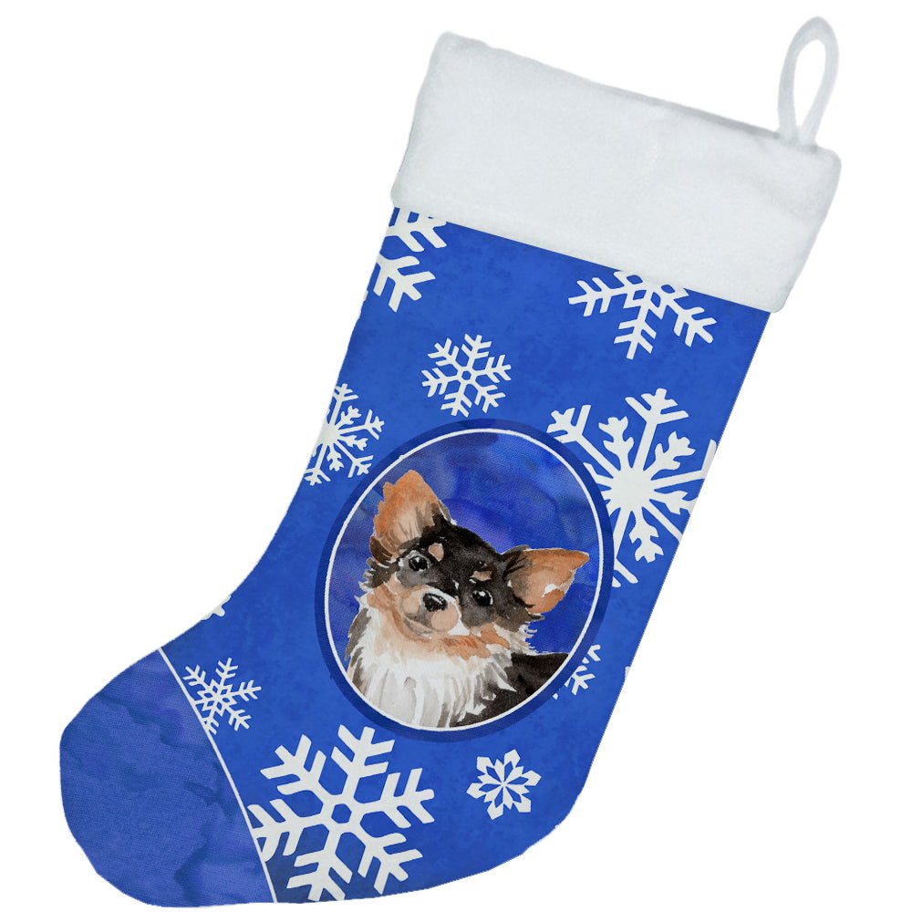 Winter Snowflakes Long Haired Chihuahua Christmas Stocking CK3961CS  the-store.com.