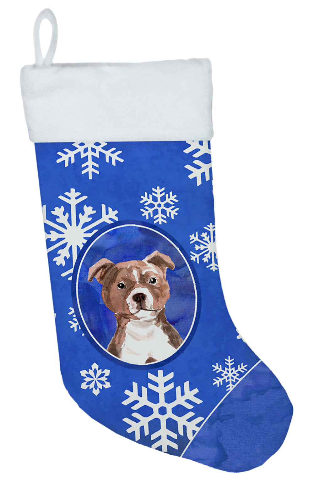 Winter Snowflakes Red Staffie Bull Christmas Stocking CK3964CS  the-store.com.