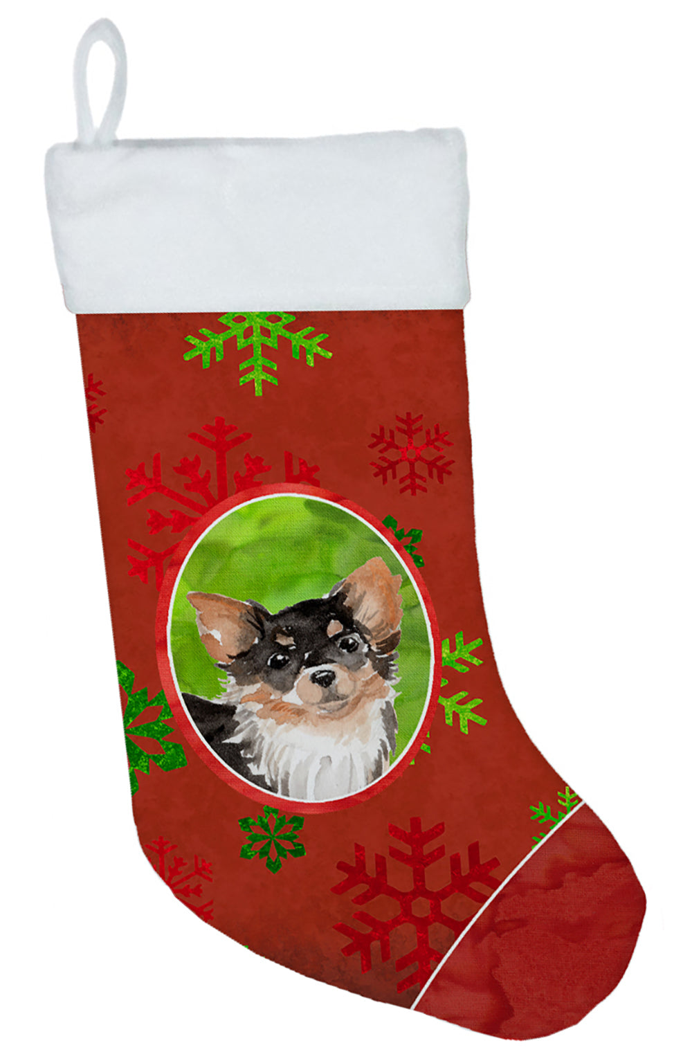Christmas Snowflakes Long Haired Chihuahua Christmas Stocking CK3996CS  the-store.com.