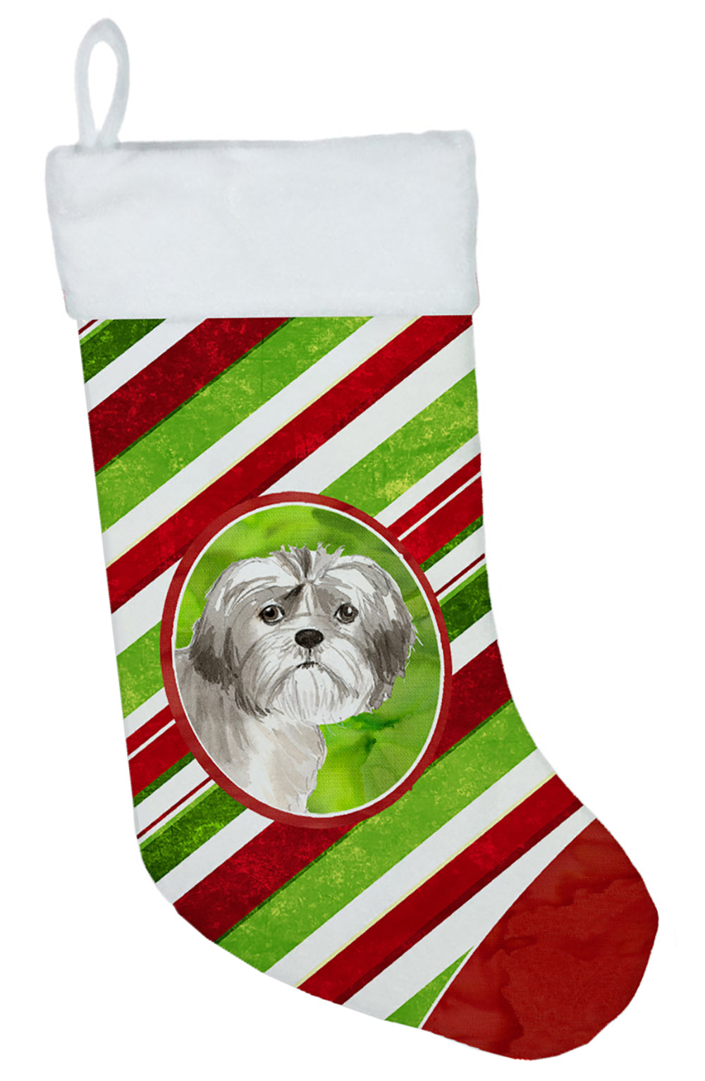 Shih Tzu Puppy Christmas Candy Stripe Christmas Stocking CK4080CS