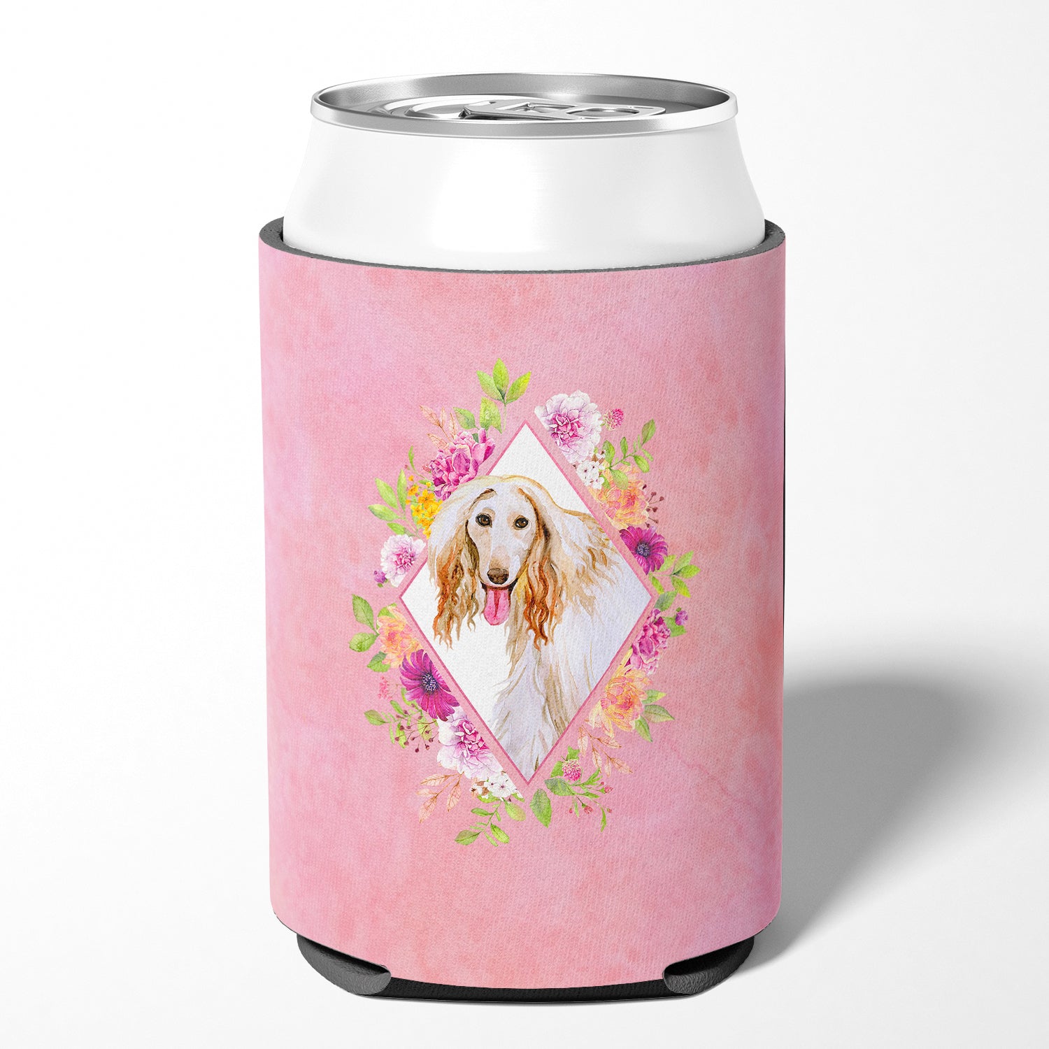 Afghan Hound Pink Flowers Can or Bottle Hugger CK4110CC  the-store.com.