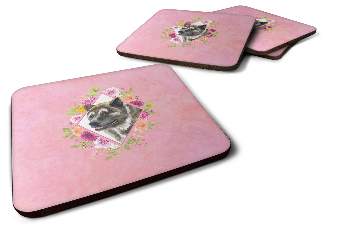 Set of 4 Akita Pink Flowers Foam Coasters Set of 4 CK4113FC - the-store.com