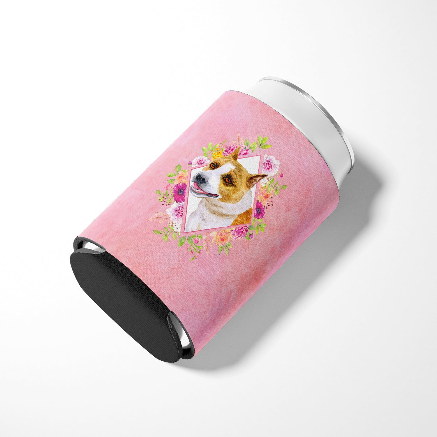 Bull Terrier Pink Flowers Can or Bottle Hugger CK4114CC